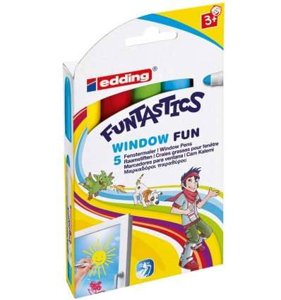 Детские фломастеры меловые для окон Edding 16 FUNTASTICS WINDOW FUN, 2-6мм, 5 цветов