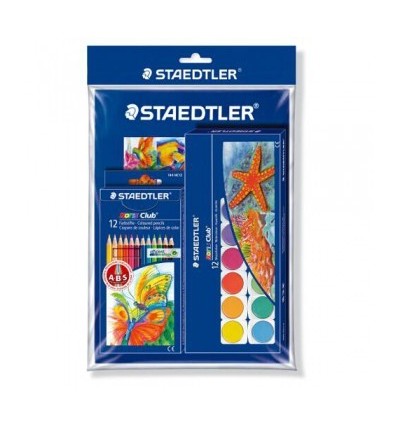 Набор STAEDTLER Noris Club, цветные карандаши 12шт., акварельные краски 12цв, 1 альбом