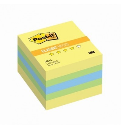 Куб с клейким краем Post-it CLASSIC 51х51 мм, неон лимонный, 3 цвета, 400 листов
