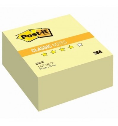 Куб с клейким краем Post-it CLASSIC 76х76 мм, желтый пастельный, 450 листов