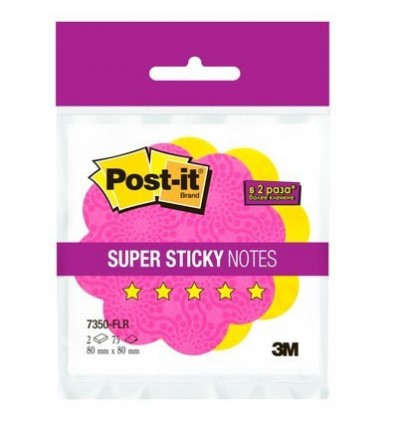 Бумага для заметок фигурная Post-it Super Sticky цветы, 2 блокнота по 75 листов