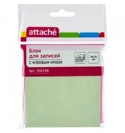 Бумага для заметок Attache 76х76мм, зеленая пастель, 100 листов