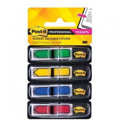 Клейкие закладки стрелки Post-it Professional 12х45мм, 4 цвета по 24 листочка