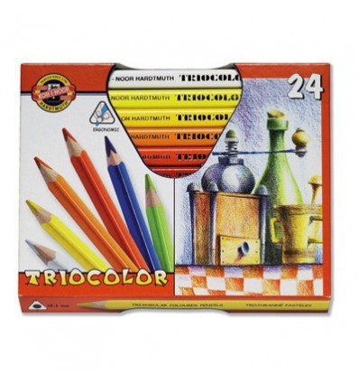 Набор цветных трехгранных карандашей Koh-I-Noor TRIOCOLOR 3153, утолщенный корпус D-10,5мм, 24 цвета