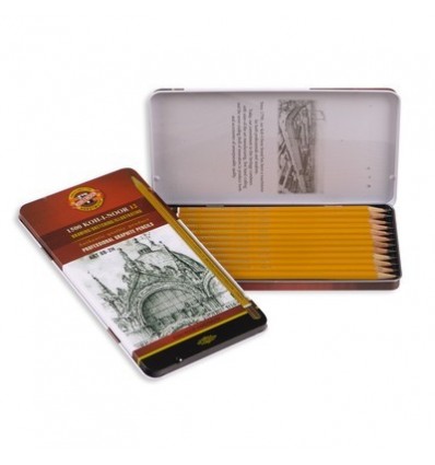 Набор чернографитных карандашей Koh-I-Noor 1500 GRAPHIC, без ластика, 12шт 2H-8В в металлической коробке