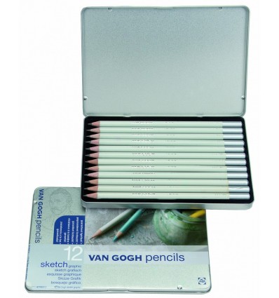 Набор чернографитовых карандашей VAN GOGH для эскизов, 12 типов жесткости H1-9B, в металлической коробке
