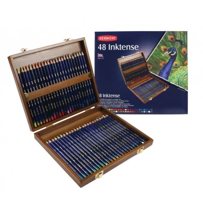 Набор цветных акварельных карандашей DERWENT INKTENSE, 48 цветов в деревянной коробке