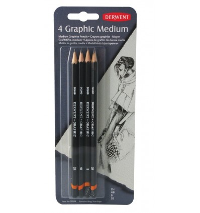 Набор чернографитовых карандашей Derwent GRAPHIC MEDIUM, 4 карандаша 2B/B/HB/2H, в блистере