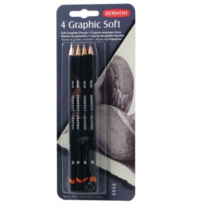 Набор чернографитовых карандашей Derwent GRAPHIC SOFT, 4 карандаша 6B/4B/2B/HB, в блистере