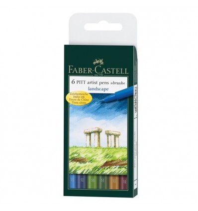 Капиллярные ручки-кисти FABER-CASTELL Pitt Pen brush, 6 цветов, натуральные оттенки
