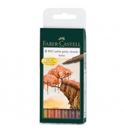 Капиллярные ручки-кисти FABER-CASTELL Pitt Pen brush, 6 цветов, натуральные оттенки земли