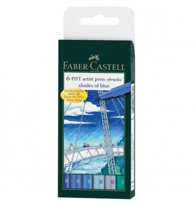 Капиллярные ручки-кисти FABER-CASTELL Pitt Pen brush, 6 цветов, оттенки синего