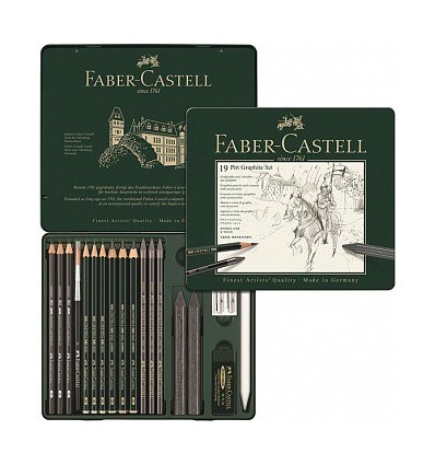 Набор графитовых карандашей FABER-CASTELL Pitt Graphite, 19 предметов, в металлической коробке