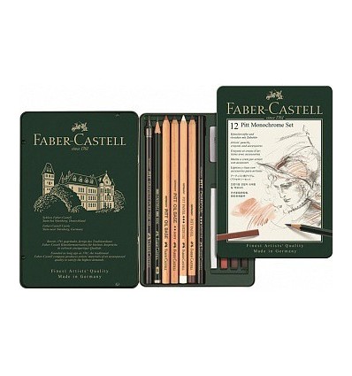 Набор графитовых карандашей FABER-CASTELL Pitt Monochrome, 12 предметов, в металлической коробке