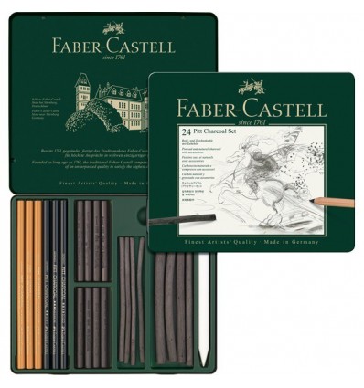 Набор угля для рисования FABER-CASTELL Pitt Charcoal Set, 24 предмета, в металлической коробке