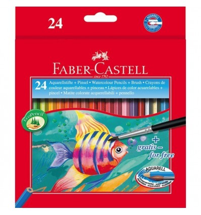 Набор цветных акварельных карандашей FABER-CASTELL AQUARELLE, 24 цвета с кисточкой