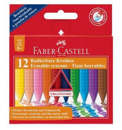 Цветные восковые мелки стирающиеся FABER-CASTELL GRIP, 12цветов