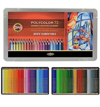 Карандаши цветные Koh-i-Noor Polycolor 3827, металлическая коробка, 72 цвета