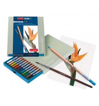 Набор цветных акварельных карандашей Bruynzeel DESIGN, 12 цветов, кисть, в подарочной упаковке