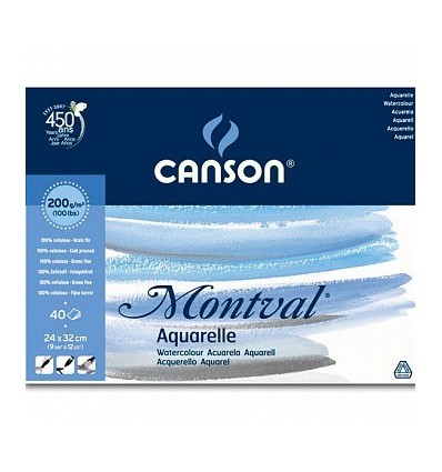 Альбом для акварели CANSON Montval 24*32см, 200гр. 40л., среднее зерно Фин, склейка по длинной стороне