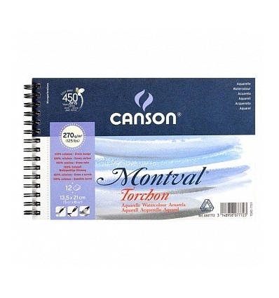 Альбом для акварели CANSON Montval TORCHON 13.5*21см, 270гр. 12л., Снежное зерно, спираль