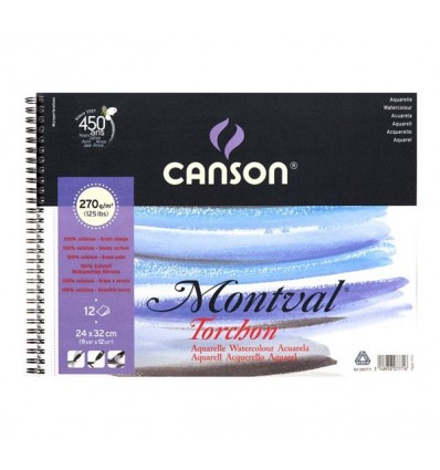 Альбом для акварели CANSON Montval TORCHON 24*32см, 270гр. 12л., Снежное зерно, спираль