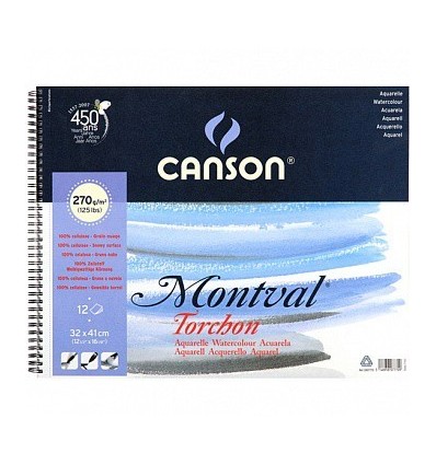 Альбом для акварели CANSON Montval TORCHON 32*41см, 270гр. 12л., Снежное зерно, спираль