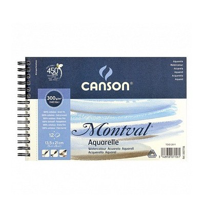 Альбом для акварели CANSON Montval FIN 13.5*21см, 300гр. 12л., среднее зерно, спираль