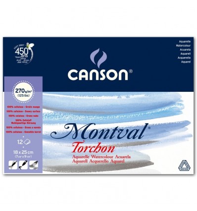 Альбом для акварели CANSON Montval TORCHON 18*25см, 270гр. 12л., Снежное зерно, склейка