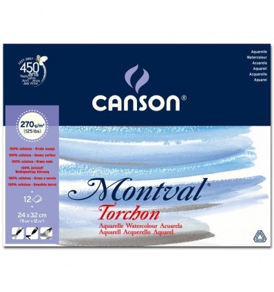 Альбом для акварели CANSON Montval TORCHON 24*32см, 270гр. 12л., Снежное зерно, склейка