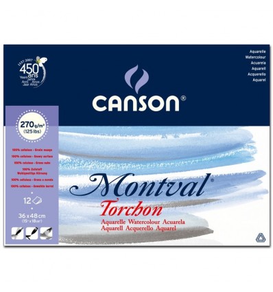 Альбом для акварели CANSON Montval TORCHON 36*48см, 270гр. 12л., Снежное зерно, склейка