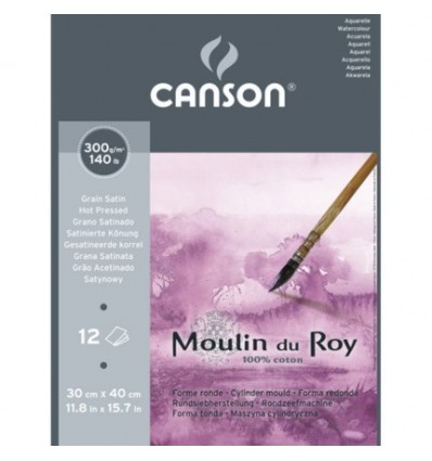 Альбом для акварели CANSON Moulin du Roy Satin 30*40см, 300гр. 12л., бумага гладкая, склейка