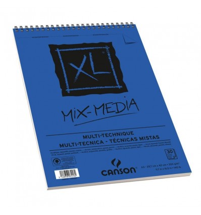 Альбом для акварели, гуаши и акрила CANSON Xl Mix-Media А3 29.7*42см, 300гр. 30л., бумага среднее зерно Fin, спираль