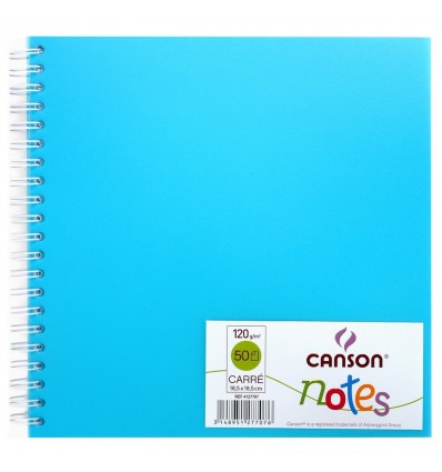 Скетчбук CANSON Notes 18.5*18.5см, 120гр. 50л., пластиковая обложка голубая, спираль