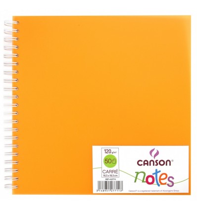 Скетчбук CANSON Notes 18.5*18.5см, 120гр. 50л., пластиковая обложка оранжевая, спираль