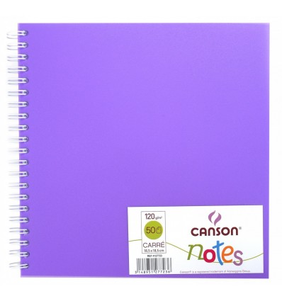 Скетчбук CANSON Notes 18.5*18.5см, 120гр. 50л., пластиковая обложка фиолетовая, спираль