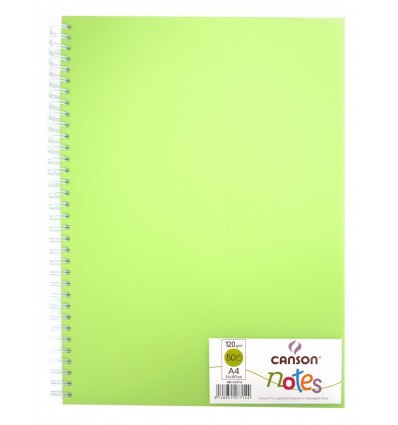 Скетчбук CANSON Notes А4 21*29.7см, 120гр. 50л., пластиковая обложка зеленая, спираль