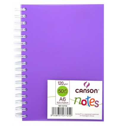 Скетчбук CANSON Notes А6 10.5*14.8см, 120гр. 50л., пластиковая обложка фиолетовая, спираль
