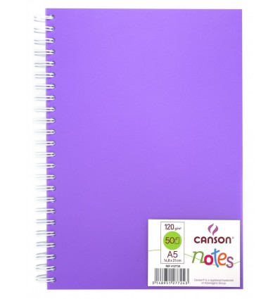 Скетчбук CANSON Notes А5 14.8*21см, 120гр. 50л., пластиковая обложка фиолетовая, спираль