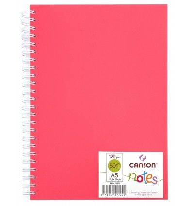 Скетчбук CANSON Notes А5 14.8*21см, 120гр. 50л., пластиковая обложка розовая, спираль