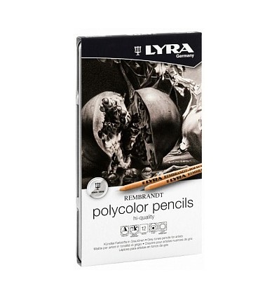 Набор карандашей серых тонов Lyra Rembrandt Polycolor 12 цветов в металлической коробке