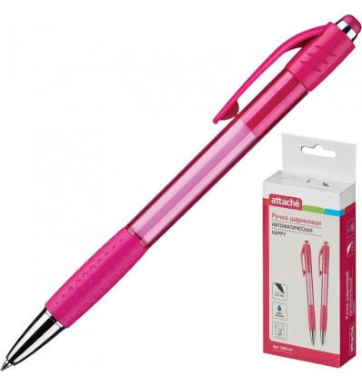 Шариковая ручка автоматическая Attache Happy 0,5 мм, розовый корпус, синяя
