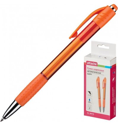 Шариковая ручка автоматическая Attache Happy 0,5 мм, оранжевый корпус, синяя