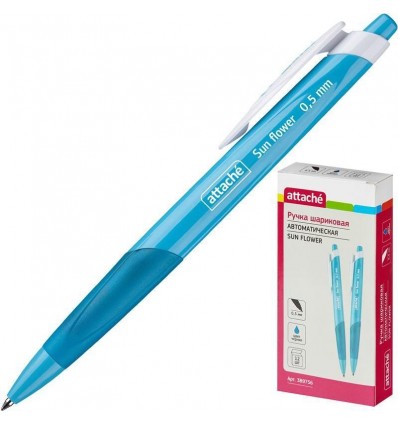 Шариковая ручка автоматическая Attache Sun Flower 0,5 мм, голубой корпус, синяя