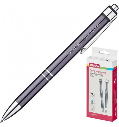 Шариковая ручка автоматическая Attache Oscar 0,5 мм, серебристый корпус, синяя