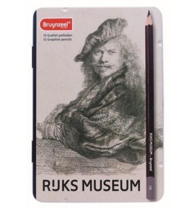 Набор чернографитных карандашей BRUYNZEEL RIJKS MUSEUM Автопортрет Рембрандт, 12 шт (2H-9B), в металлической упаковке
