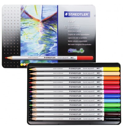 Набор акварельных цветных карандашей STAEDTLER Karat Aquarell, 12 цветов в металлической коробке