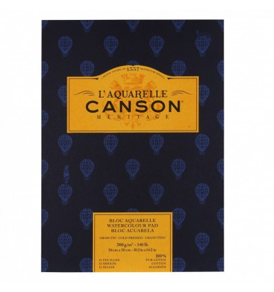 Альбом для акварели CANSON Heritage FIN (ФИН), 300гр., 26*36см 12л, среднее зерно, склейка