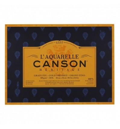 Альбом для акварели CANSON Heritage FIN (ФИН), 300гр., 26*36см 20л, среднее зерно, склейка по 4-м сторонам