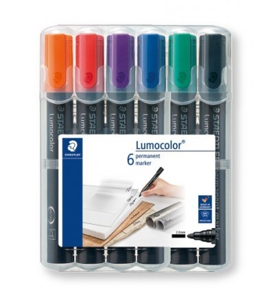 Набор перманентных маркеров STAEDTLER Lumocolor 352, 2мм, 6цветов, в пластиковом пенале
